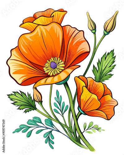california poppy flower vector colorful t-shirt design,california poppy flower transparent background printable svg design