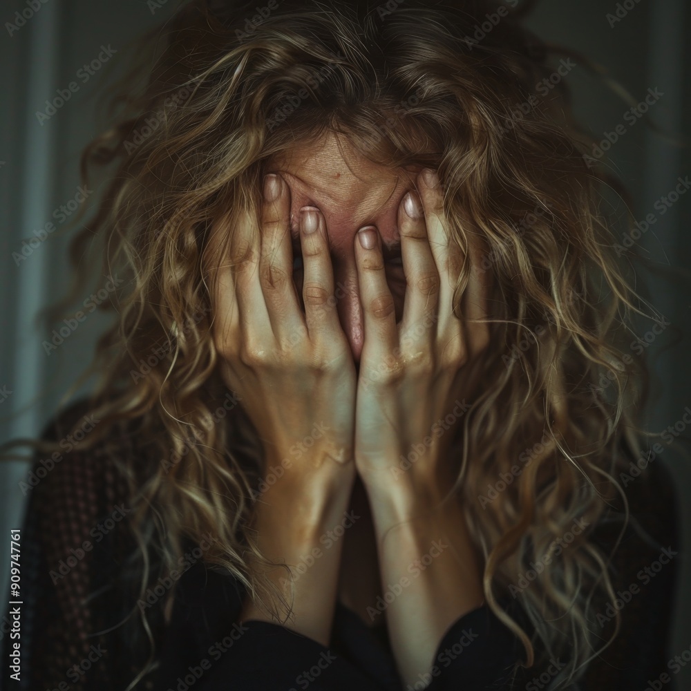 Facepalm woman, disappointment girl, sad covering face with hands, messy hair portrait, overwhelmed people Facepalm woman, disappointment girl, sad covering face with hands, messy hair portrait, overwhelmed people