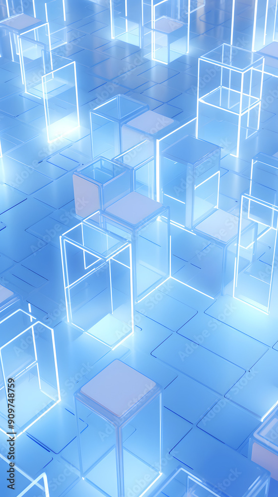 Obraz premium Digital technology white and blue interlaced scene geometry poster background