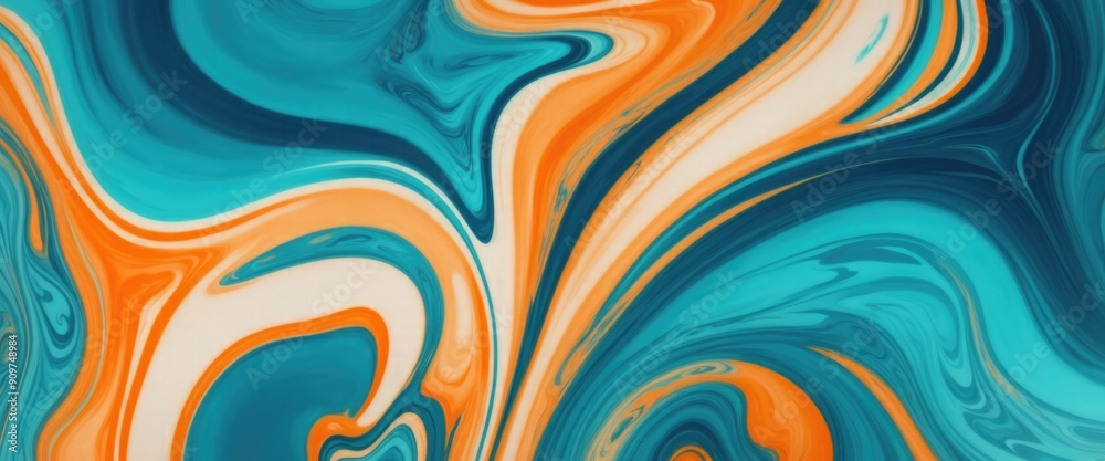 Luxurious marbling Blue, paint swirls in beautiful teal and orange colors abstract background with waves Luxurious marbling Blue, paint swirls in beautiful teal and orange colors abstract background with waves