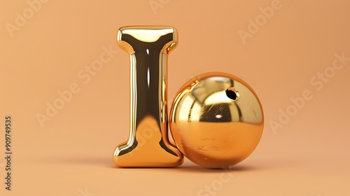 letter L with golden bowling ball isolated on light orange background photo