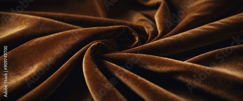 Brown soft velvet fabric with drapery velvet draped velour background Wrinkled cloth fabric banner.