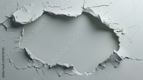 Hole breaking through white wall photo