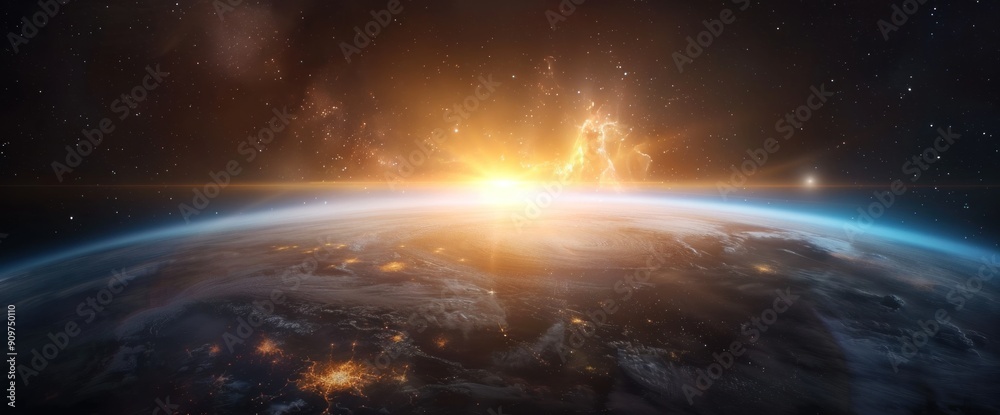 Obraz premium Cosmic abstract scene, solar system elements, ample copy space, natural lighting