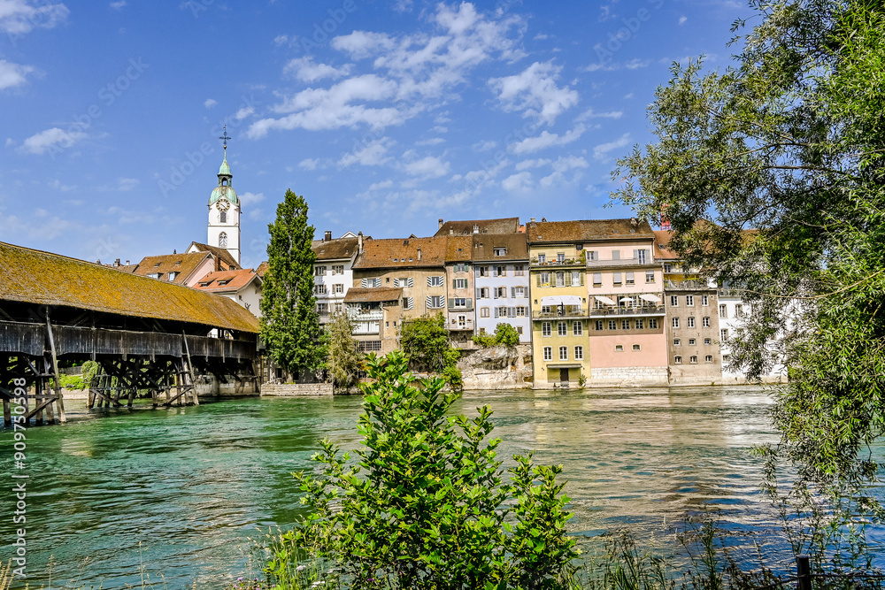 Φωτογραφία Olten, Stadt, Stadtturm, Aare, Fluss, Alte Brücke, Holzbrücke, Altstadt, Aareufe