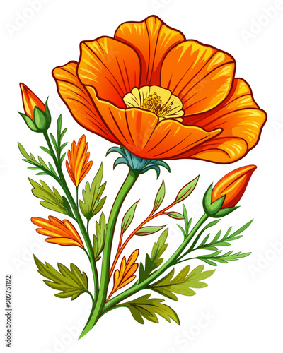 california poppy flower vector colorful t-shirt design,california poppy flower transparent background printable svg design