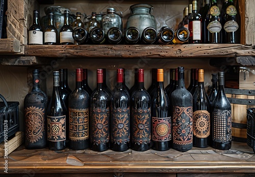 a shelf with bottles of wine

