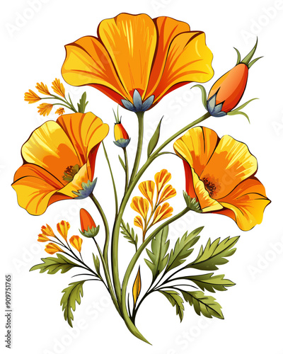 california poppy flower vector colorful t-shirt design,california poppy flower transparent background printable svg design