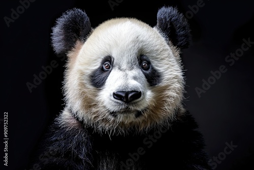 Portrait of a charming panda on a black background