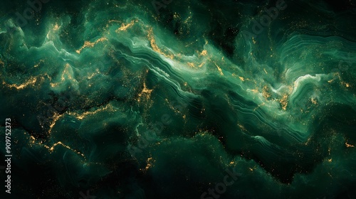 A mesmerizing swirl of malachite and gold veins, evoking the luxurious feel of a rich, textured marble.