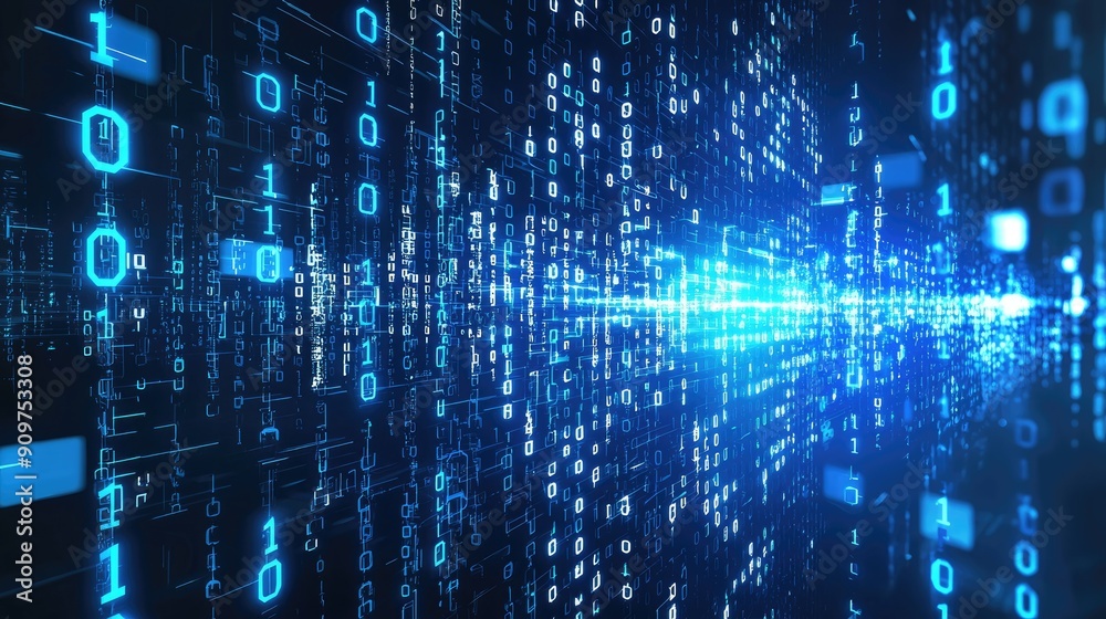 Binary Code Displaying Data Stream on Digital Screen Binary Code Displaying Data Stream on Digital Screen