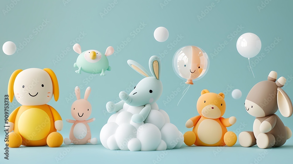 Playful Animal Friends on a Blue Background Playful Animal Friends on a Blue Background