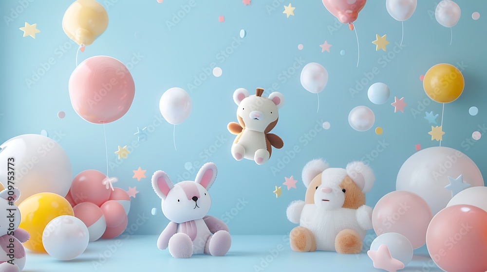 A Colorful Balloon and Plush Toy Party Scene A Colorful Balloon and Plush Toy Party Scene