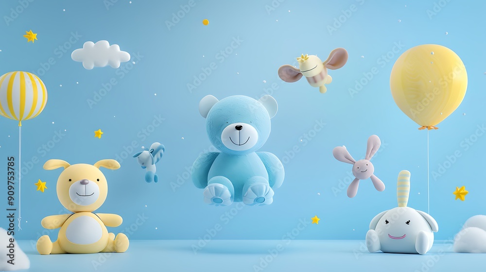 Whimsical Baby Shower Decor with Plush Toys and Balloons Whimsical Baby Shower Decor with Plush Toys and Balloons
