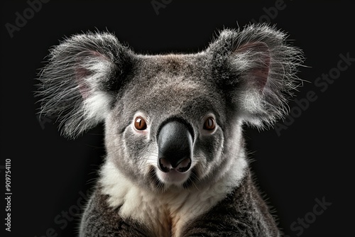 Portrait of a cute koala on a black background