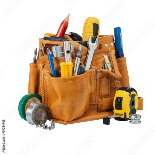 tools and instruments in belt isolated on white