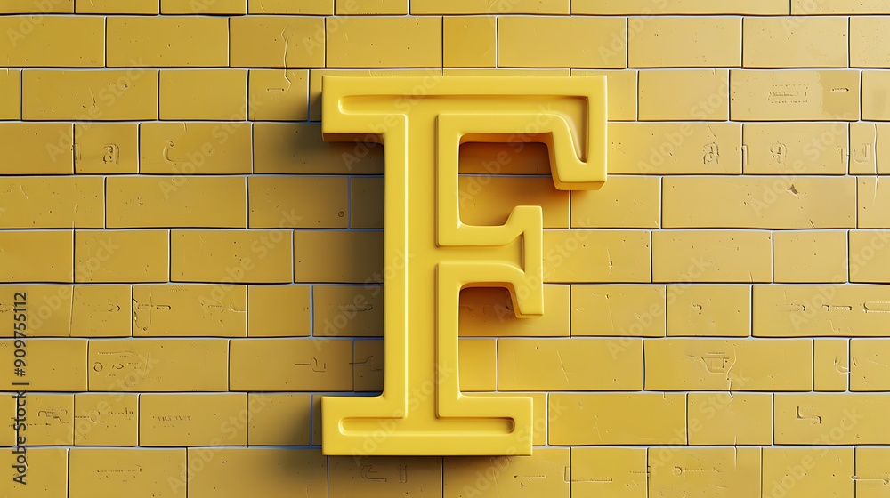 Font on brick texture letter F cut out of paper brick wall volumetric yellow fonts set on tiled color background Font on brick texture letter F cut out of paper brick wall volumetric yellow fonts set on tiled color background