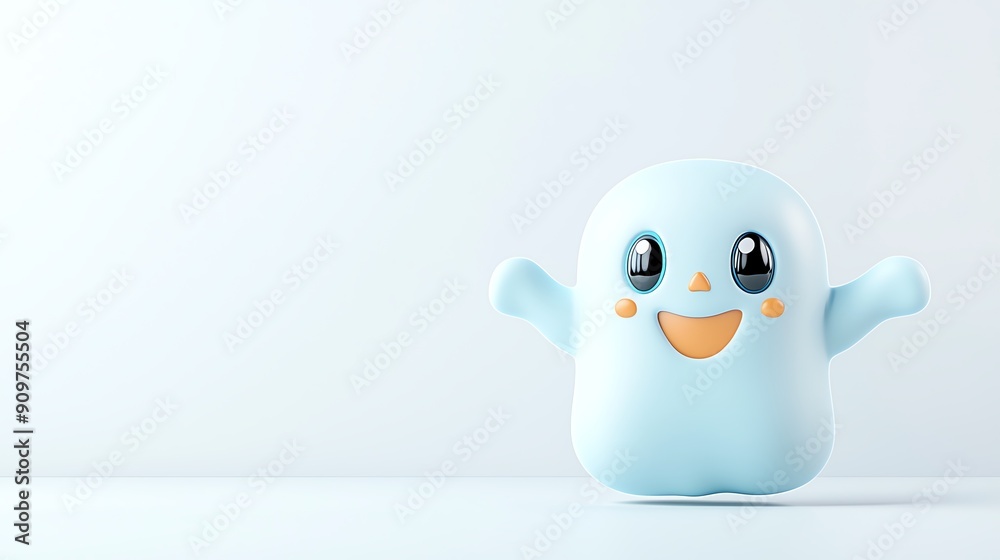 Cheerful blue ghost toy with big eyes and a smile, perfect for playful and whimsical designs or children's content. Cheerful blue ghost toy with big eyes and a smile, perfect for playful and whimsical designs or children's content.