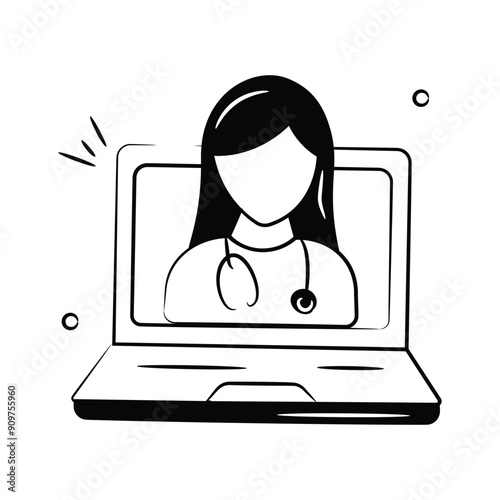 An icon representing a telemedicine consultation with a doctor on a laptop screen.