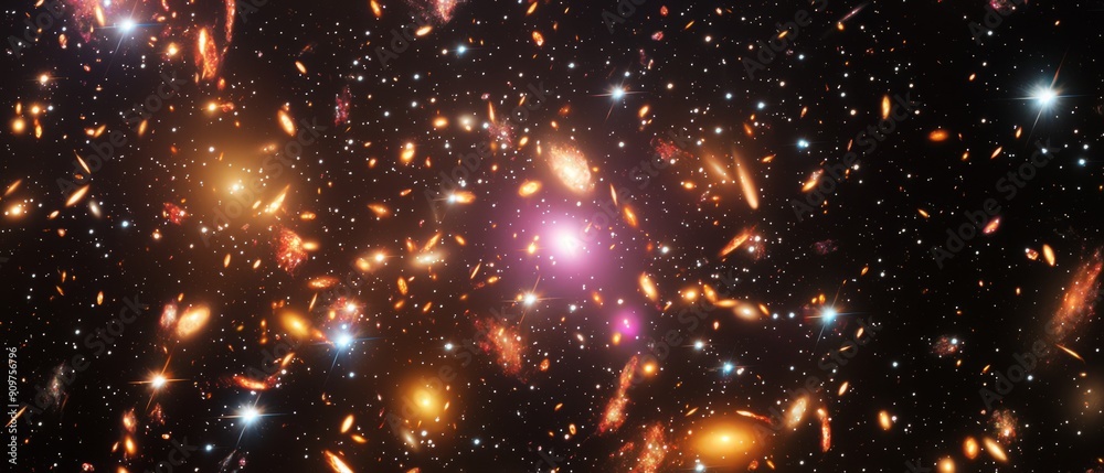 Overlay of galaxy star twinkles, on black background, Generative AI Overlay of galaxy star twinkles, on black background, Generative AI