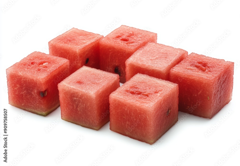 Clipping path includes square or cube striped watermelons and half of watermelon isolated on white background. Clipping path includes square or cube striped watermelons and half of watermelon isolated on white background.