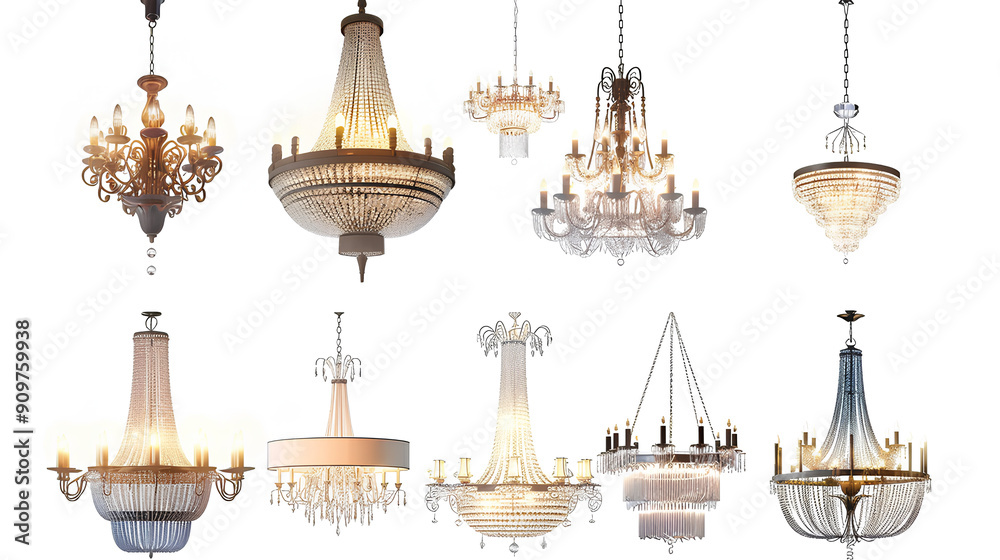 Obraz premium Set of expensive different stylish chandelier lamps