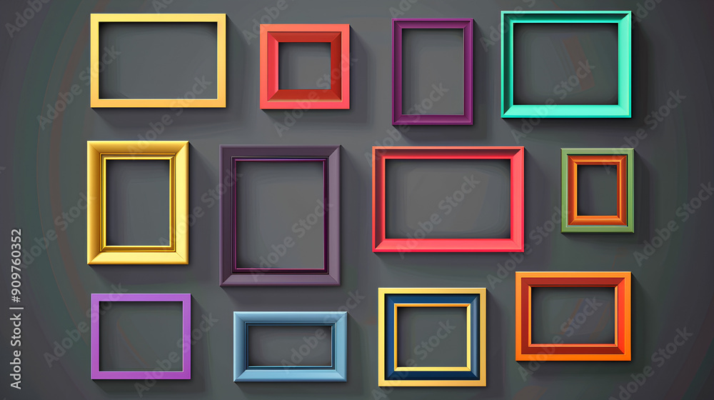 Set of modern decorative bright multi colour picture frames Set of modern decorative bright multi colour picture frames