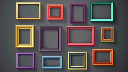 Set of modern decorative bright multi colour picture frames 