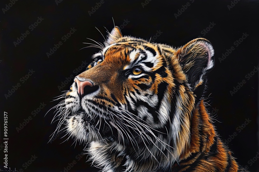 Portrait of a striking tiger on a black background Portrait of a striking tiger on a black background