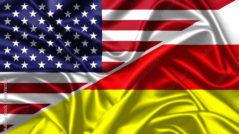 United waving flag of USA and Ossetia United waving flag of USA and Ossetia