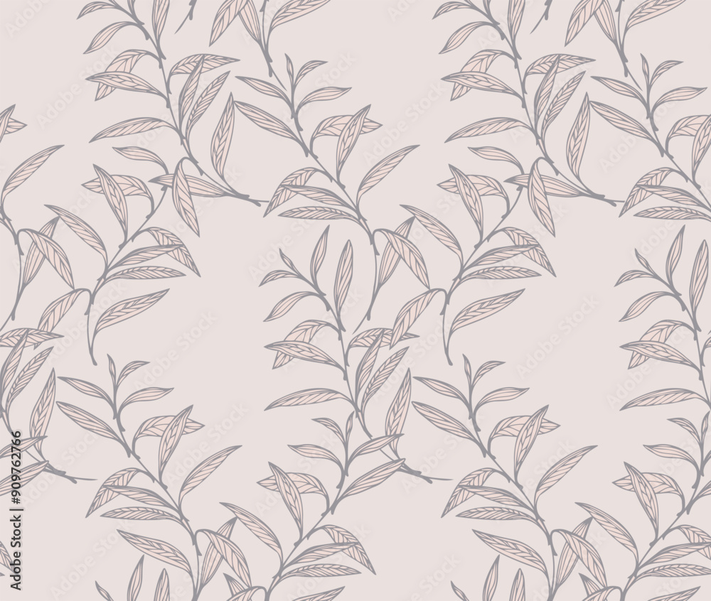 Pastel branches leaves intertwined in a seamless pattern on a light beige background. Vector hand drawing. Abstract artistic plants stems printing. Template for designs, textiles, fashion, fabric Pastel branches leaves intertwined in a seamless pattern on a light beige background. Vector hand drawing. Abstract artistic plants stems printing. Template for designs, textiles, fashion, fabric