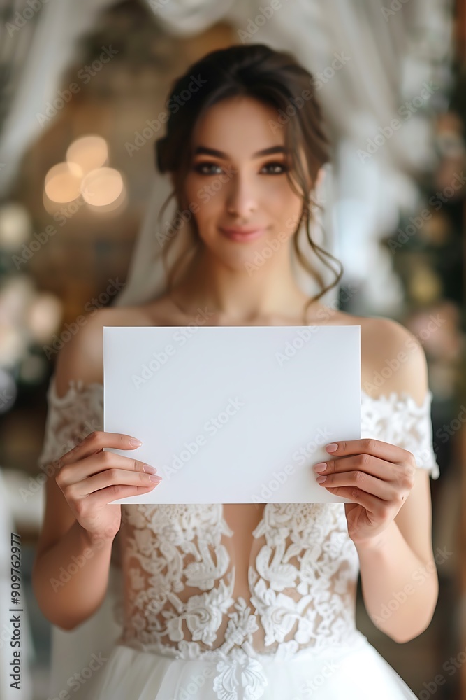 Bride Holding a Blank Card for Your Text Bride Holding a Blank Card for Your Text