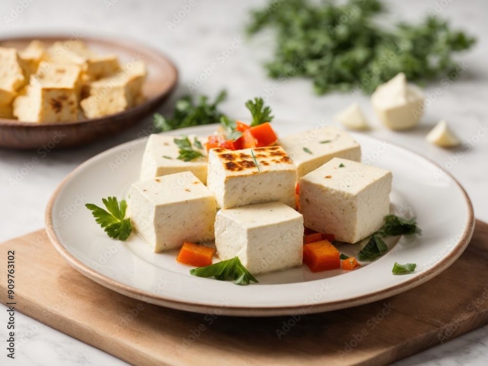 paneer in plate isolated on white background paneer in plate isolated on white background