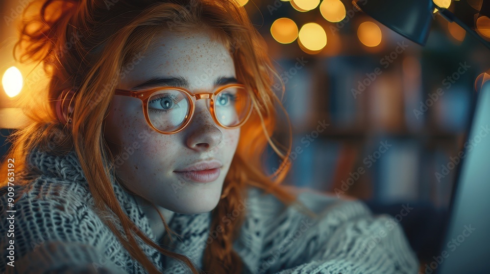 Girl with Glasses in Digital Learning Environment Girl with Glasses in Digital Learning Environment
