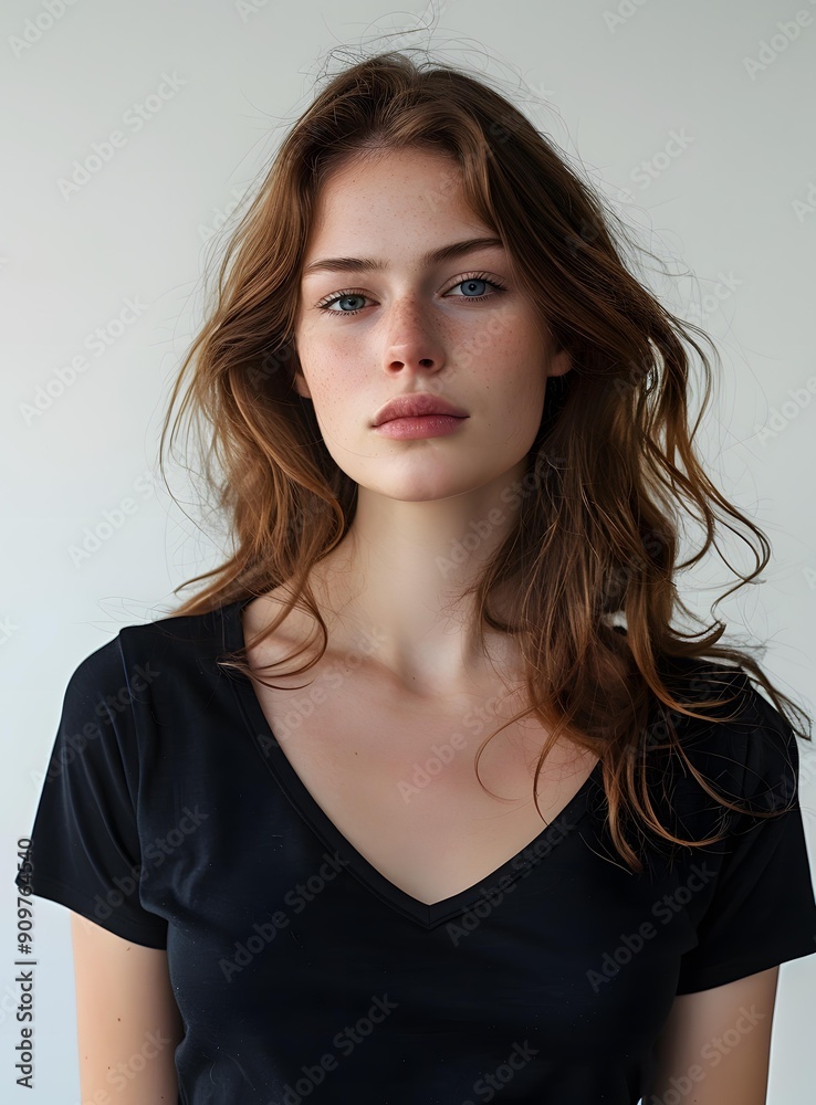 Φωτογραφία Portrait of a Woman with Freckles and Blue Eyes