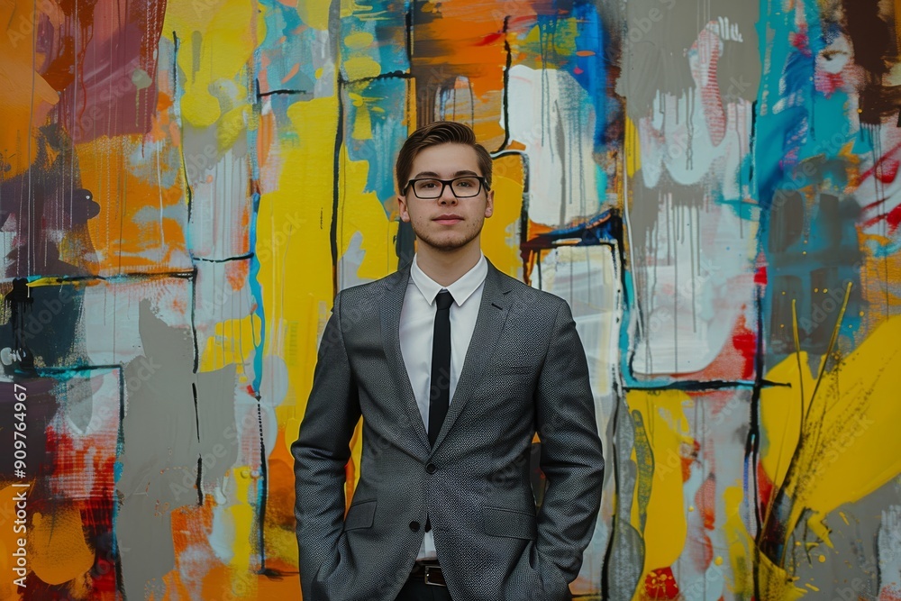 Abstract color background featuring a young professional. Abstract color background featuring a young professional.