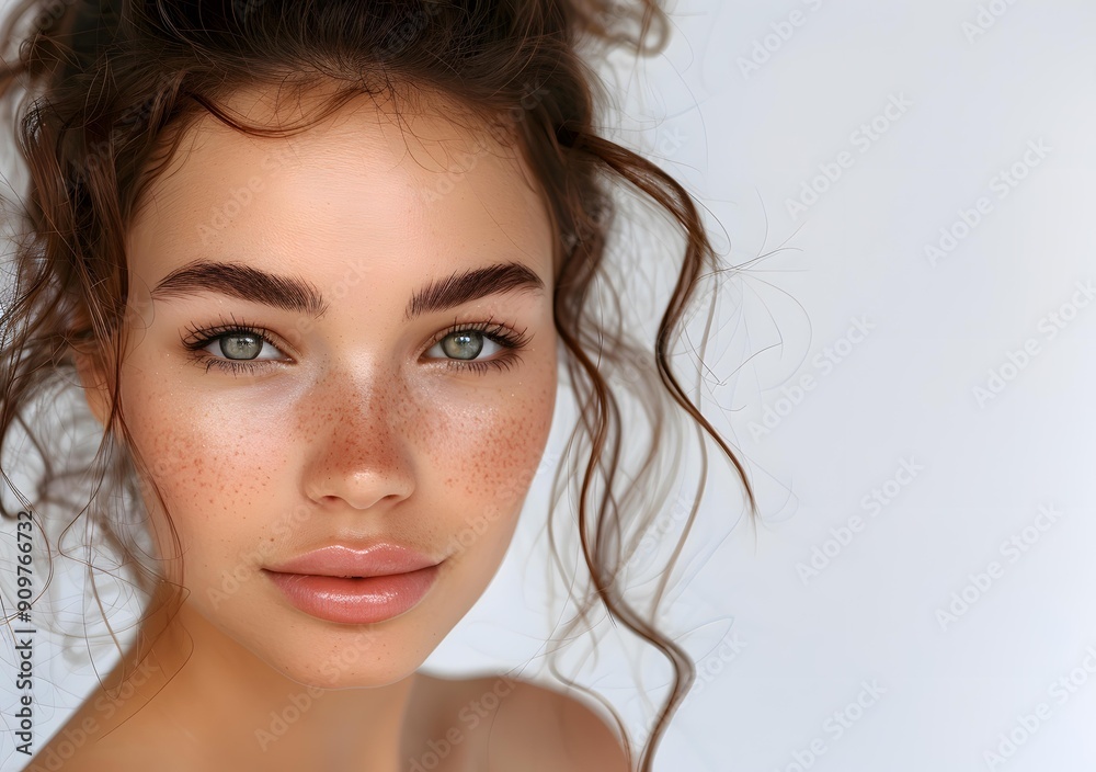 Φωτογραφία portrait of a beautiful young woman with freckles