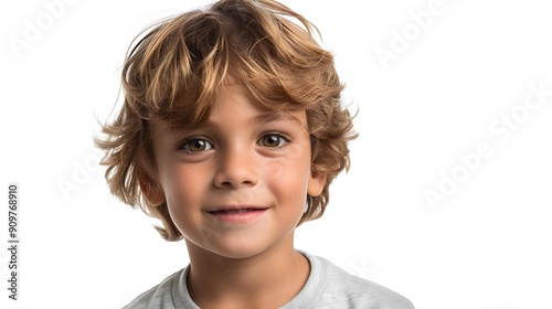 Portrait of a happy smiling caucasian boy with brown hair and green eyes