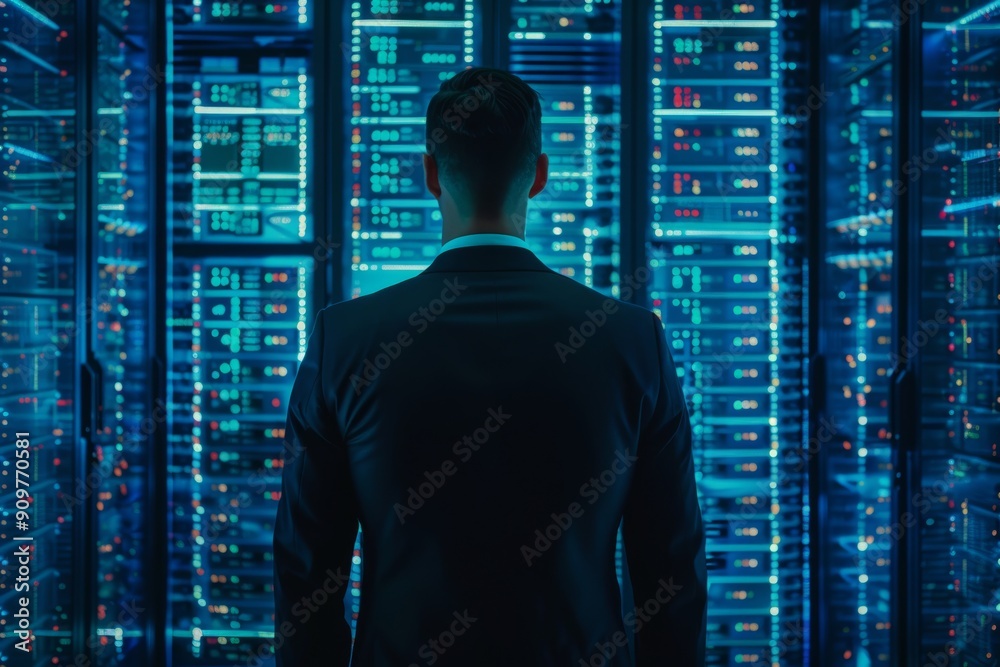 Back view of a cyber protection expert. Back view of a cyber protection expert.