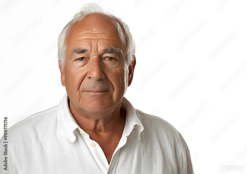 Portrait of a Senior Man Wearing a White Shirt and Looking at the Camera Portrait of a Senior Man Wearing a White Shirt and Looking at the Camera