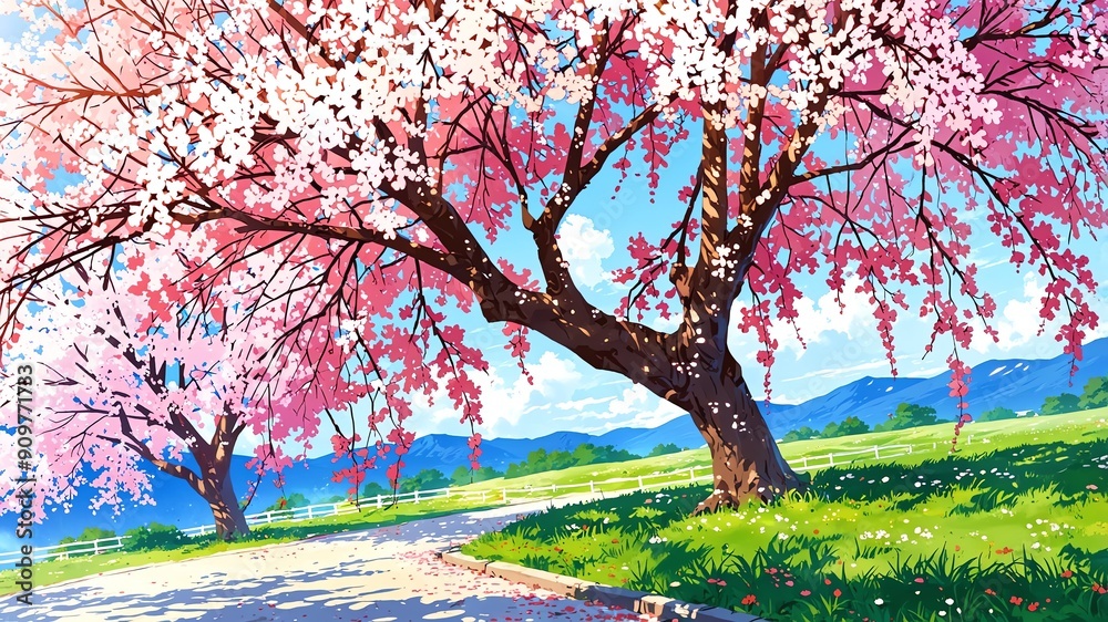 Fototapeta premium cherry blossoms abstract on nature background bright concept art drawing design wallpaper