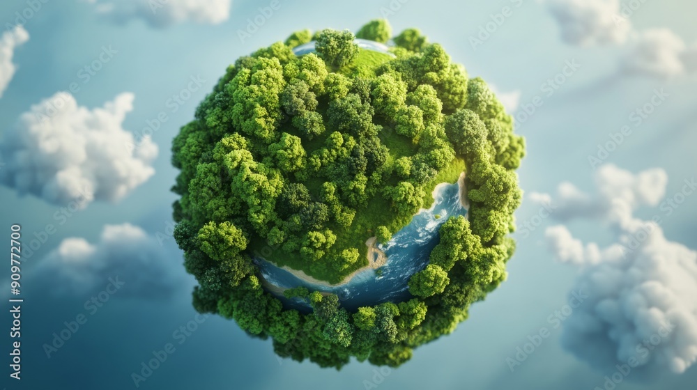 Earth's Natural Splendor: 3D Illustration of Lush Greenery, Vibrant Trees, and Meandering Rivers under Sunny Sky for Go-Green Campaigns Earth's Natural Splendor: 3D Illustration of Lush Greenery, Vibrant Trees, and Meandering Rivers under Sunny Sky for Go-Green Campaigns