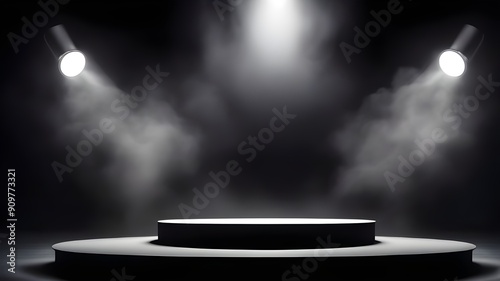 black podium smoke spotlight stage 