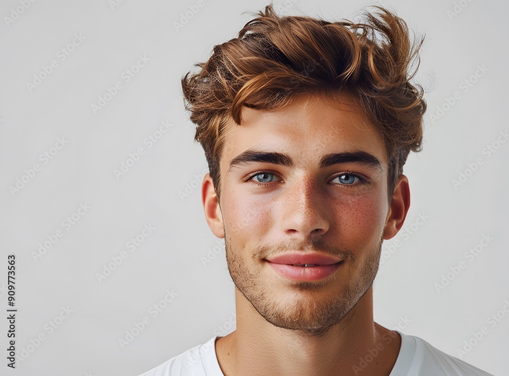 Fototapeta premium Portrait of a Man with Blue Eyes and Freckles