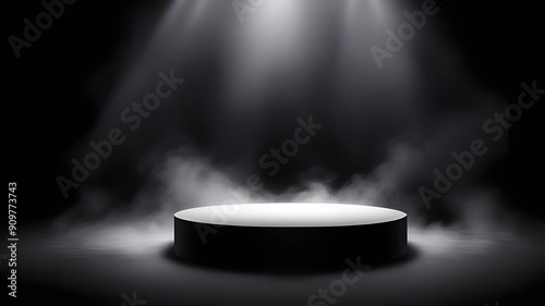 black podium smoke spotlight stage 