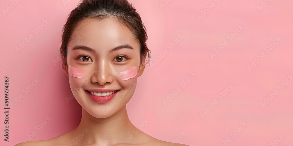Beautiful Asian Woman with Pink Face Mask Smiling Beautiful Asian Woman with Pink Face Mask Smiling