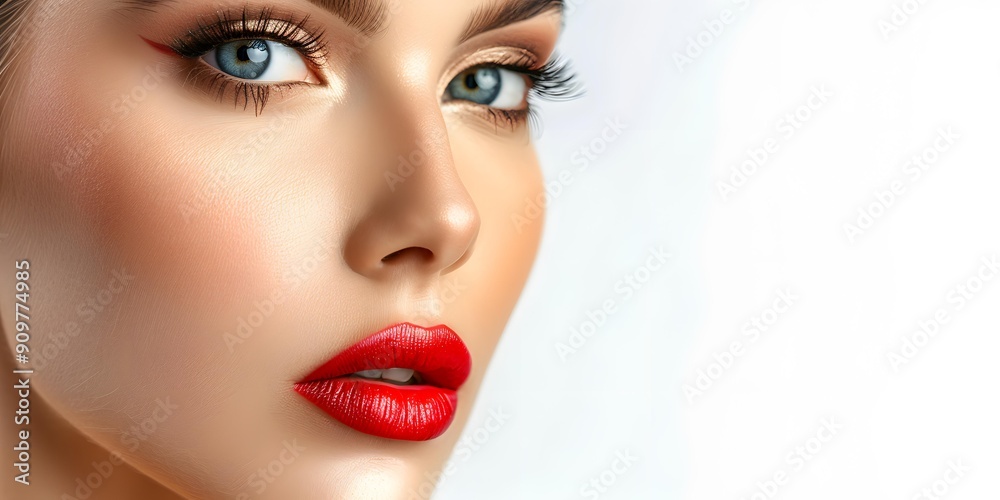 Close Up of Woman with Red Lipstick and Eyeliner Close Up of Woman with Red Lipstick and Eyeliner