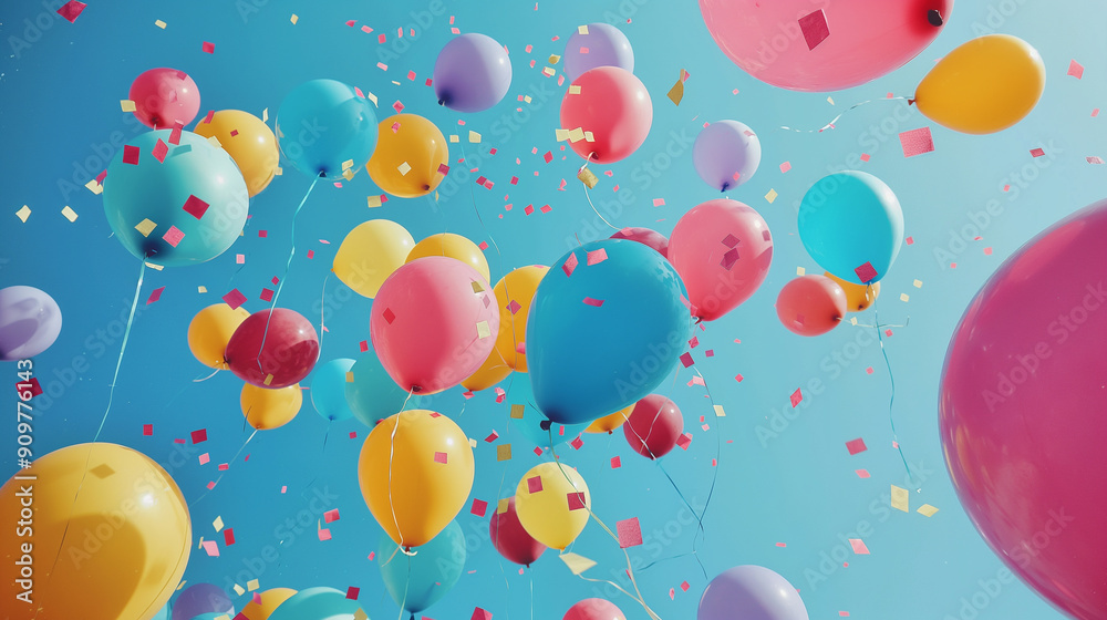 A bunch of colorful balloons are floating in the sky A bunch of colorful balloons are floating in the sky