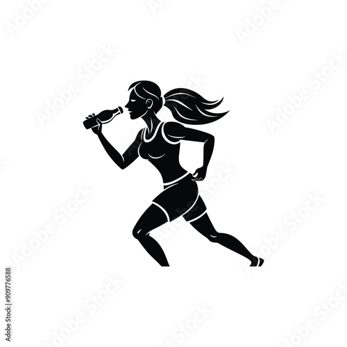 single women running drinking water silhouette

