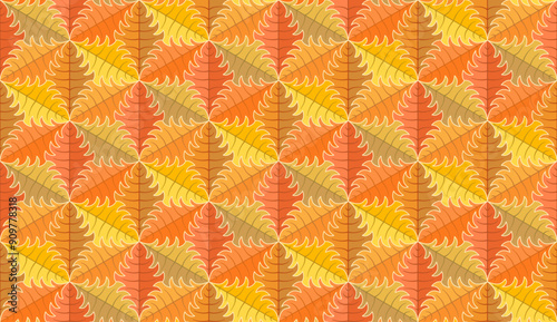 Autumn leaves tessellation seamless pattern background. 